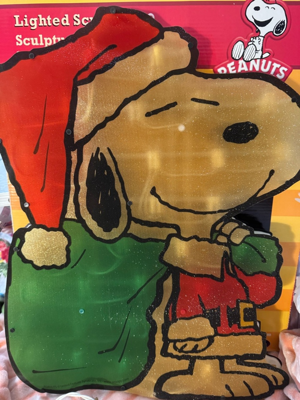 Vtg Peanuts Snoopy Lighted Sculpt 19" Multicolor Illuminated Christmas PVC Decor